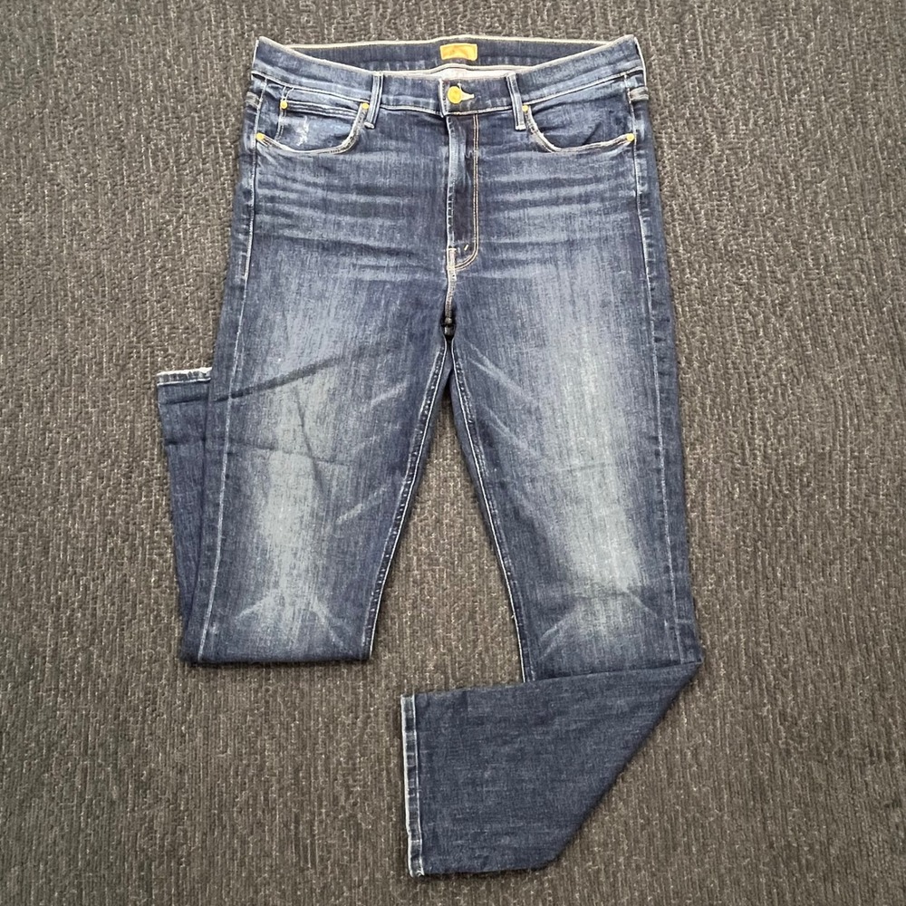 Mother The Mid Rise Dazzler Ankle Jeans Teaming Up Blue Denim Size 32